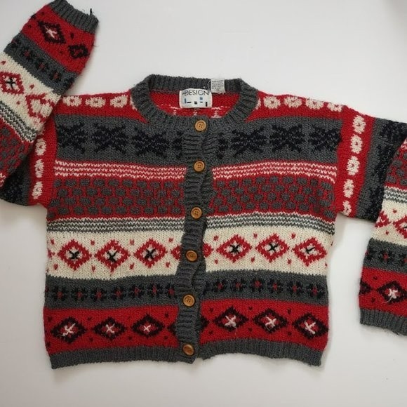 Vintage InDesign 80s 90s Striped Boxy Oversize Chiristmas Cardigan Sweater Large - Picture 9 of 11